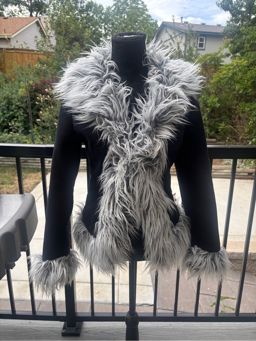 bebe Black Jacket with Gray Faux-Fur Trim